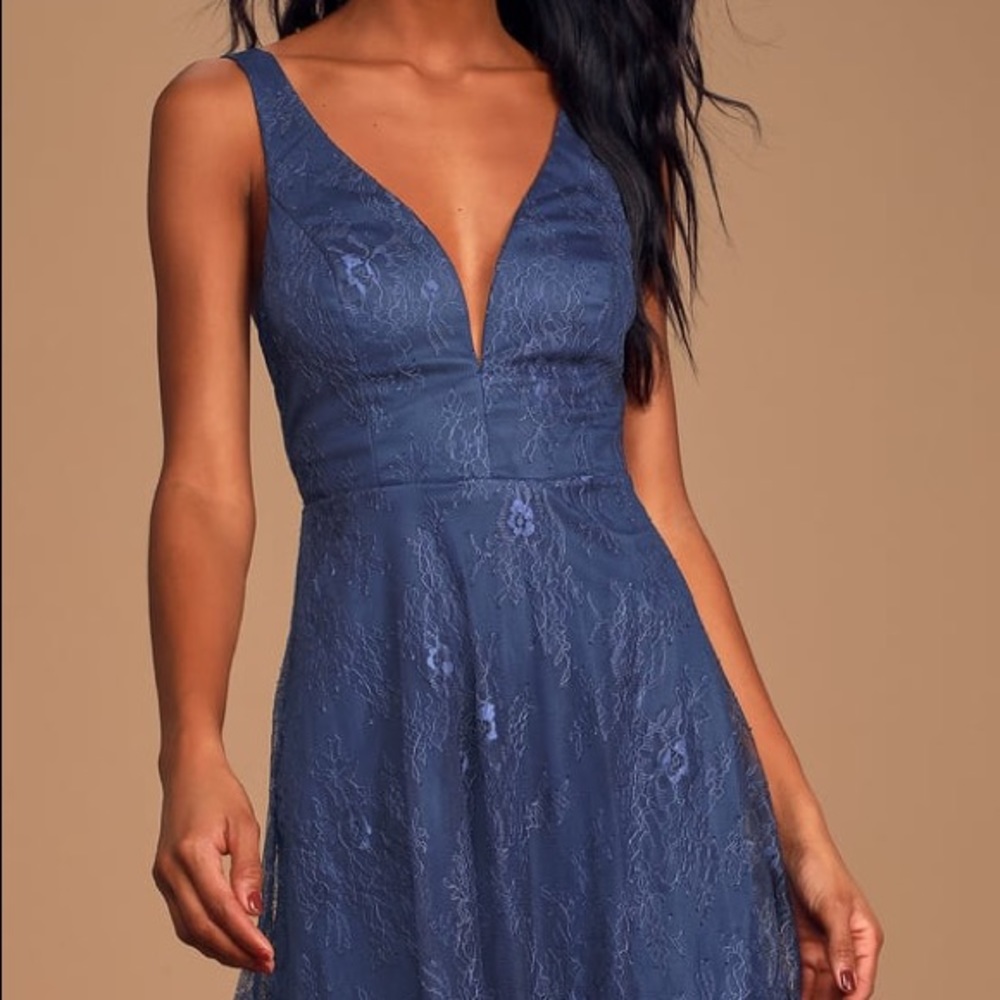 Lulus Fueled by Love Navy Blue Lace Skater Dress